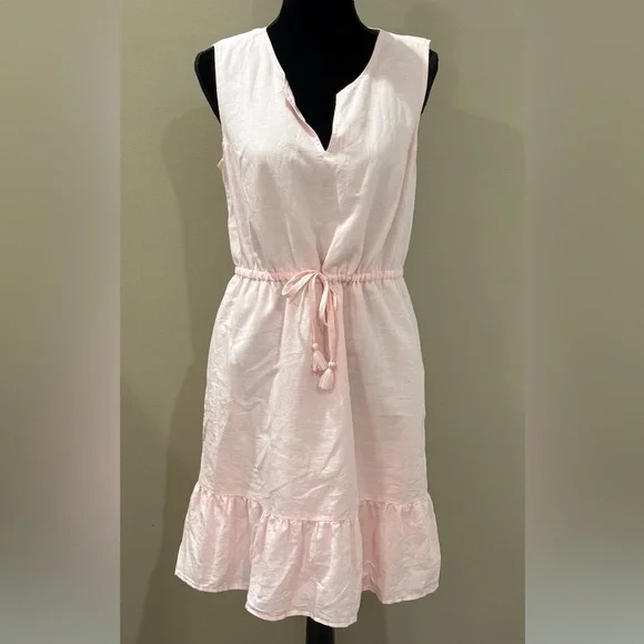 Women's VINEYARD VINES Pink linen flounce dress- Size Medium